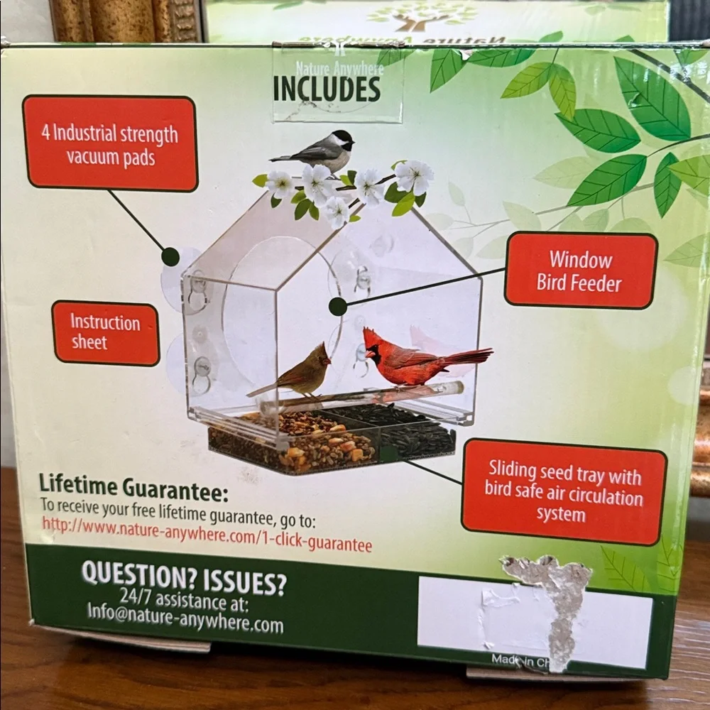 Window Bird Feeder by Nature Anywhere with Sliding Tray. Clear.